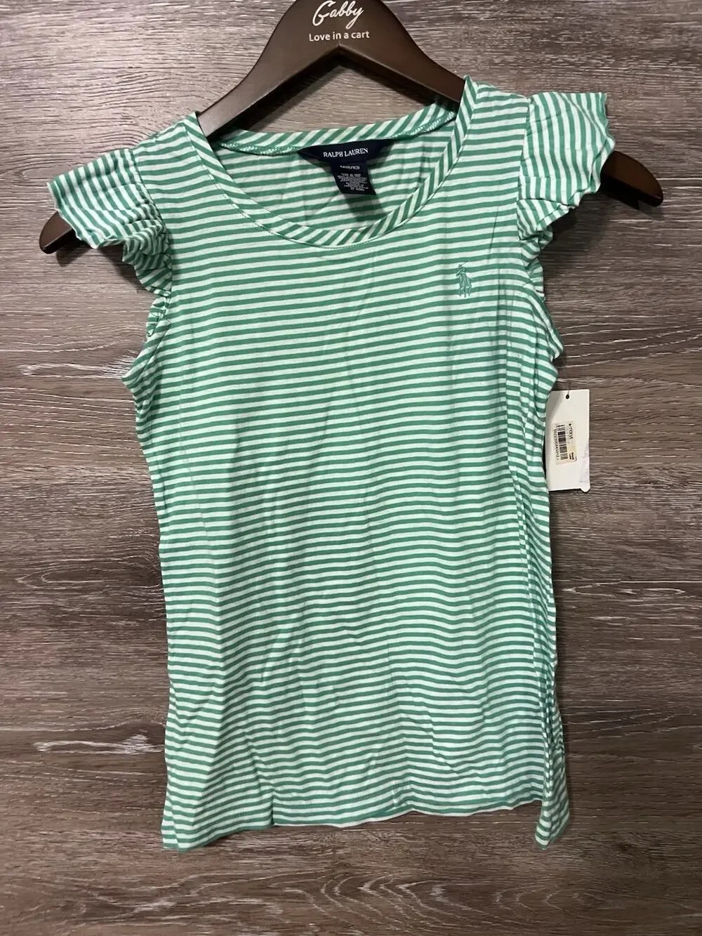Polo Ralph Lauren Girls Green & Black Striped Top Sz M 8 NEW